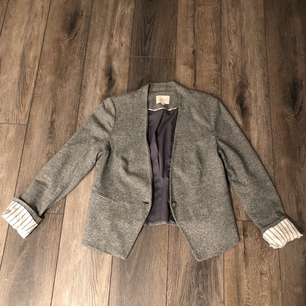 Gray Collarless LOFT Blazer